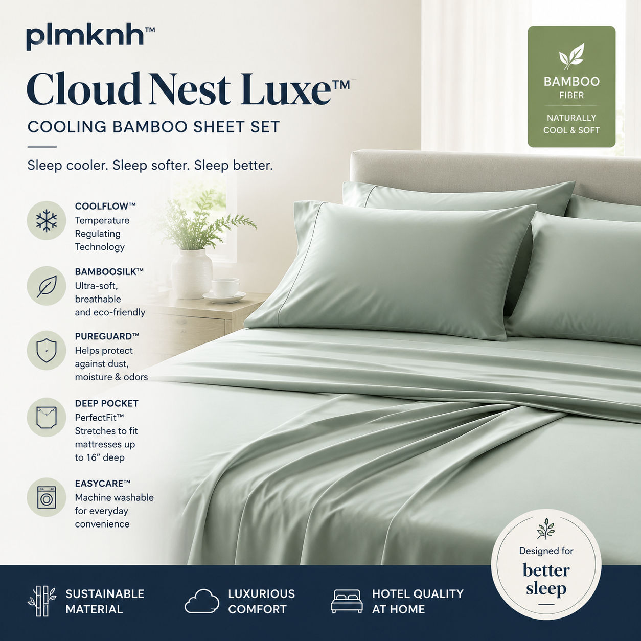 plmknh™ CloudNest Luxe™ Cooling Bamboo Sheet Set