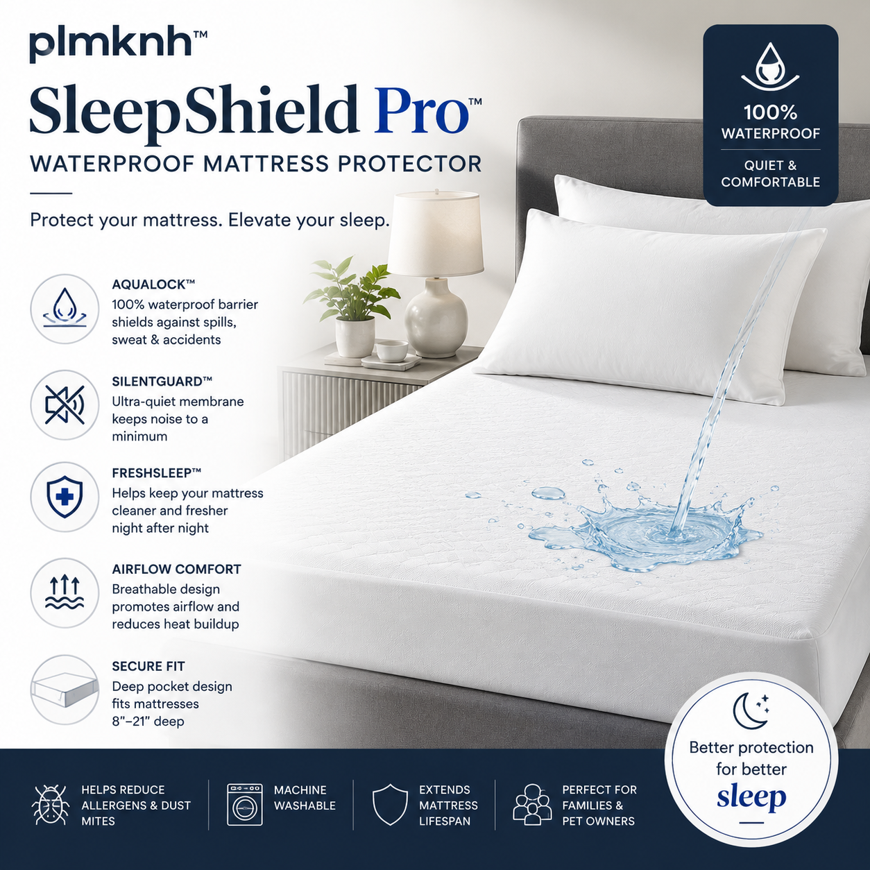 plmknh™ SleepShield Pro™ Waterproof Mattress Protector