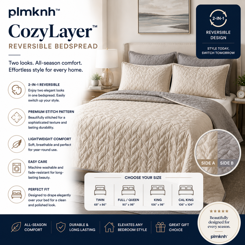 plmknh™ CozyLayer Reversible Bedspread